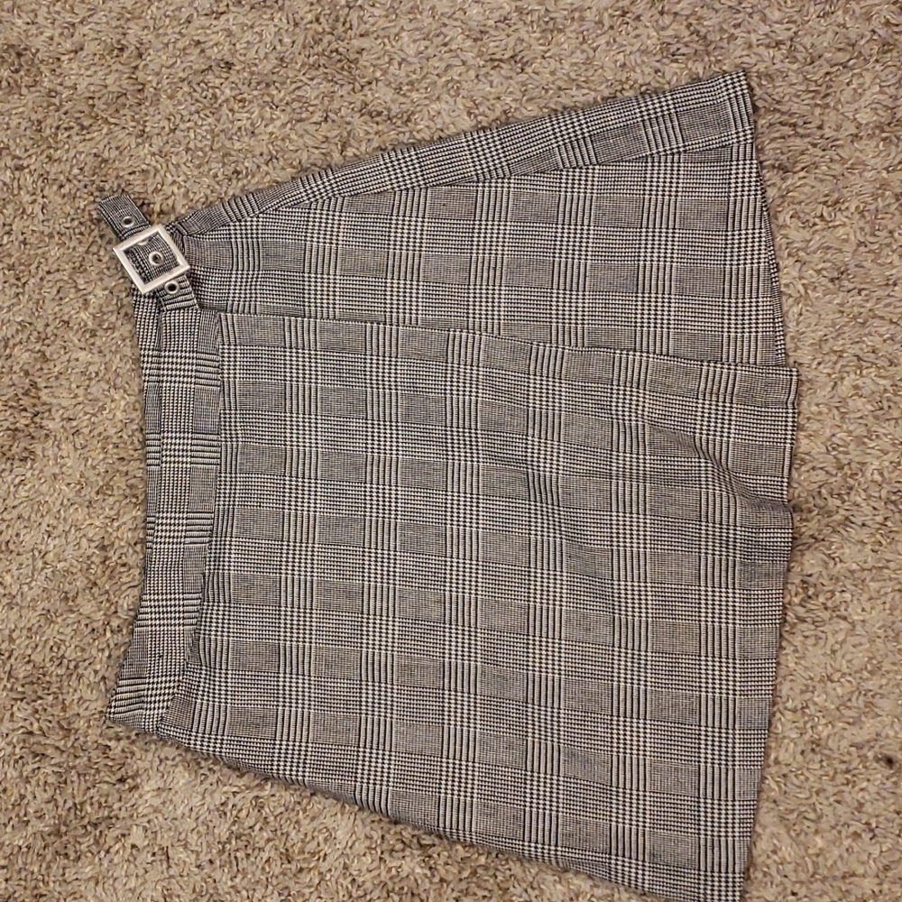 Black and white plaid wrap mini skirt